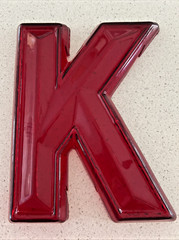 VINTAGE RED TRANSLUCENT MOVIE MARQUEE LETTER K 10″ HIGH X 7 3/4″ WIDE
