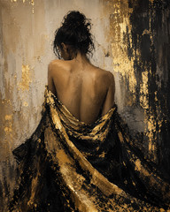 Luxury Black Gold Woman Canvas Wall Art Modern Abstract Decor