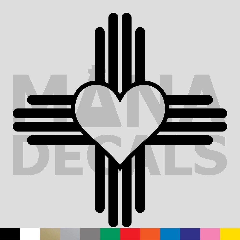 New Mexico Zia Symbol Heart Vinyl Die Cut Decal Sticker - Pueblo Sun State Flag