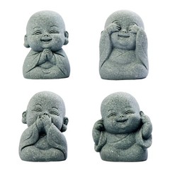 4-in-1 Laughing Buddha Statue Decor Set Small Zen Monk Sandstone Buddha Sculp…