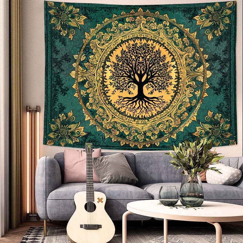 Zussun Tree of Life Fantasy Forest Tapestry Vintage 48"L x 36"W, Gold Yellow gallery