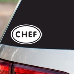 Chef Sticker Cook Bake Food oval euro all chrome & regular vinyl color choices
