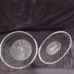 Set of 2 Silver Woven Wire Metal Baskets Round & Oval Freestanding Medium
