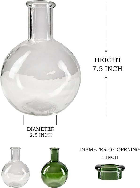 Living Set Of 2 Clear Bottleneck Bulb Glass Vase Vintage Round Flower Vase For C gallery