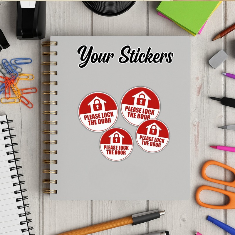 Please Lock the Door Stickers: Waterproof Vinyl Warning Labels, 4-Pack gallery