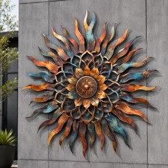 Sunburst Mandala Metal Wall Art, Large Outdoor Garden Wall Decoration