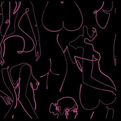 Black and Pink Female Silhouette Abstract Art Vinyl Wall Paper