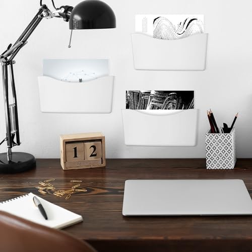 6 Pack Expandable Pocket Wall File Holder Plastic Hanging Wall Organizer White gallery