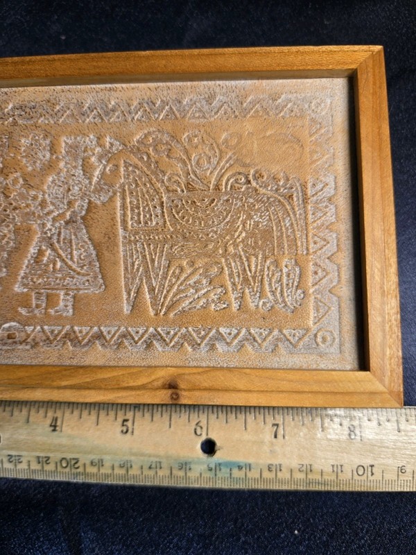 Vintage Hungarian Folk Art Wooden Box Leather Tooled cover 1960's One Of A Kind gallery