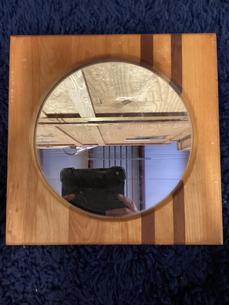 Rustic Wood Frame With Circle Mirror 12”x 12” Very Nice