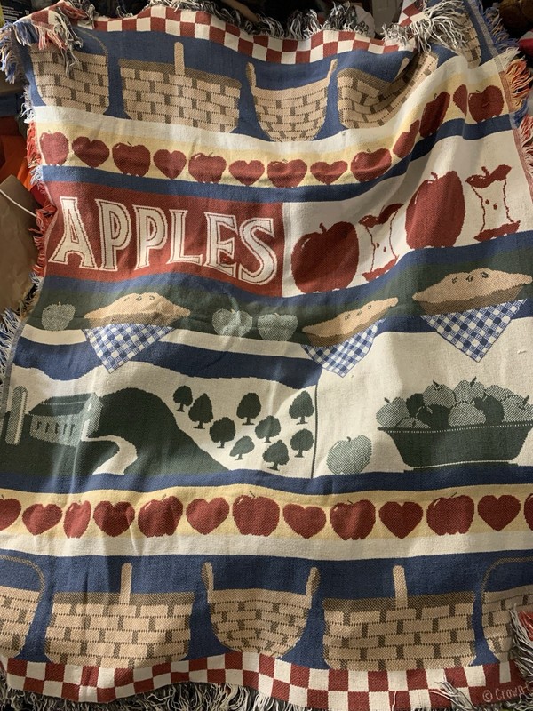 Vtg Crown Crafts Apples Baskets Pies Country Farm Woven Afghan Throw Blanket gallery