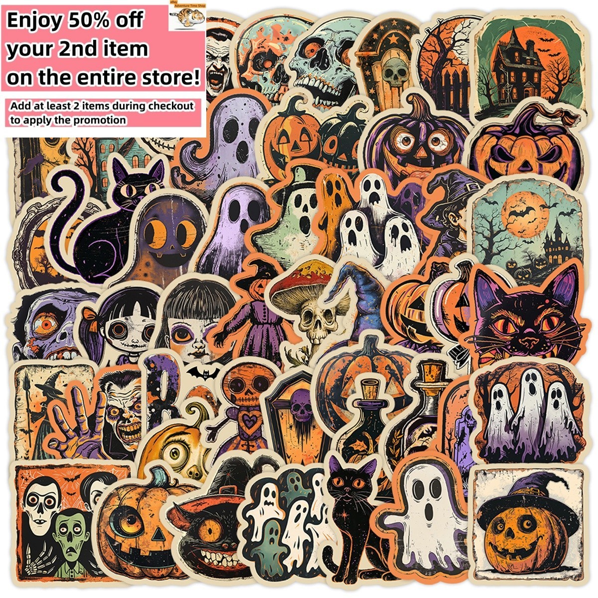 50pc Waterproof Vinyl Stickers Vintage Halloween Luggage Phone Laptop Car Fridge gallery