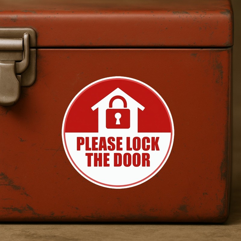 Please Lock the Door Stickers: Waterproof Vinyl Warning Labels, 4-Pack gallery