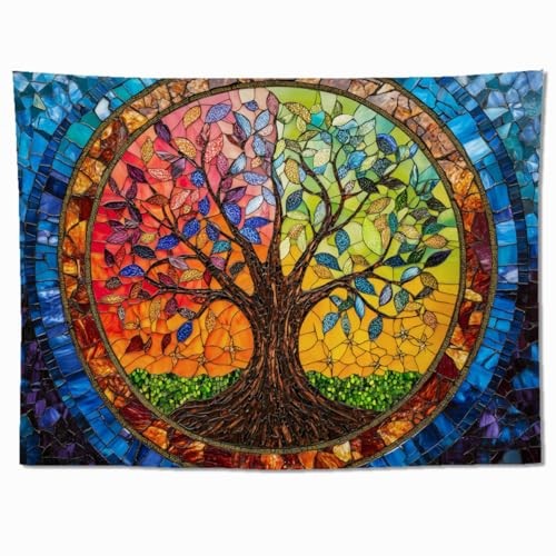 keowhsf Tree of Life Tapestry Wall Hanging – Colorful 48"L x 36"W TreeGlass gallery