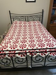 New Hand Made Peppermint crochet Red/white Queen Sz Bed Approximately 90”x 100”