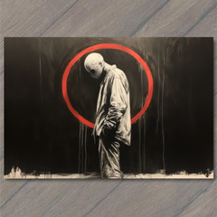 Art Print Mysterious Figure in Red Circle Smoke Atmosphere Dark Concept