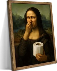 Funny Mona Lisa Pinch My Nose Museum Print Wall Art Canvas Bathroom Decor Framed