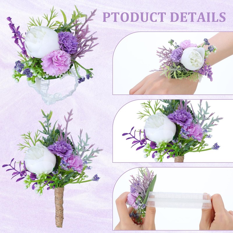 12 Pcs Wedding Corsage and Boutonniere Set Artificial Rose Wedding Corsage Wr... gallery