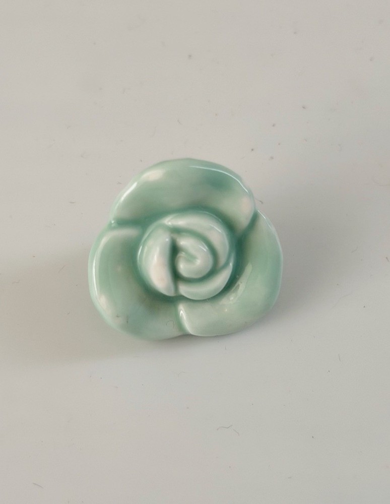 Vintage Ceramic Flower Rose Mint Green Wall Tac Pin Decoration
