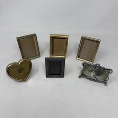 Lot of 6 Vintage Small Mini Picture Frames Rectangle Heart Pewter Brass Gold
