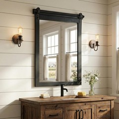 24×36 Black Barn Door Bathroom Mirror, HD Tempered Glass Farmhouse for Over Sink