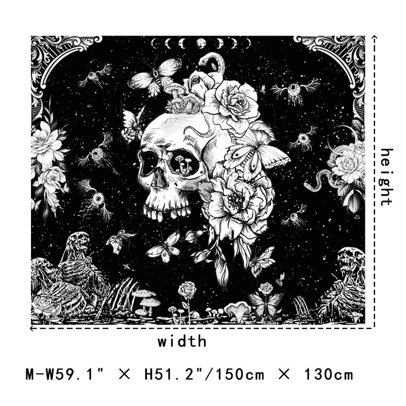 Black and White Gothic Tapestry for Bedroom Aesthetic, Skeleton Goth Witchy T... gallery