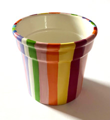 Rainbow Striped Flower Pot Vibrant Colors Happy & Bright 4.5 inch Glossy Bright