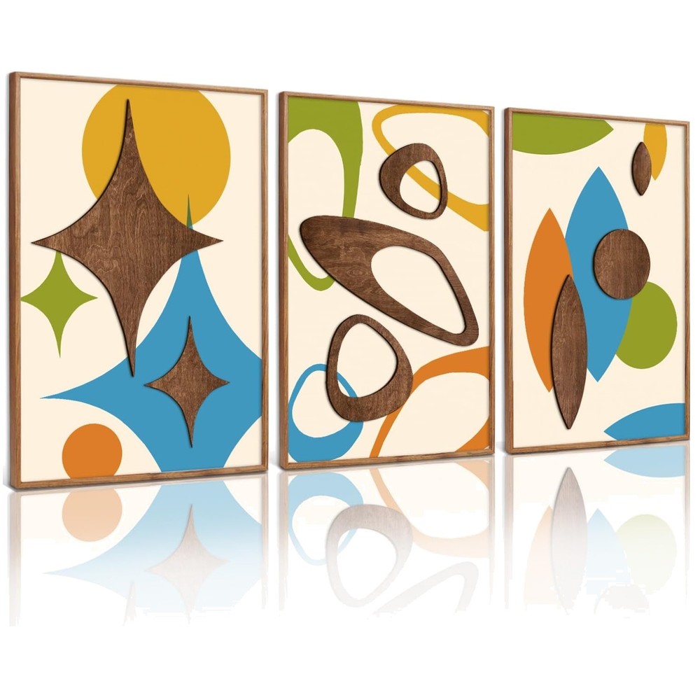 Earth Tone Mid Century Modern Wall Decor - Set of 3