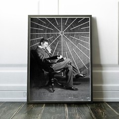 Nikola Tesla Reading 1900s Premium Art Print