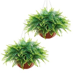 Uimoso 23″Artificial Hanging Boston Fern Bush for Wall and Event Decor, Set of 2
