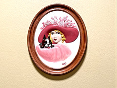 Vintage 1975 Duncan Ceramic Flapper Woman Boston Terrier Wall Plaque Art Deco