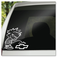 6″ Calvin Peeing on Chevy Bowtie Funny Vinyl Decal Sticker