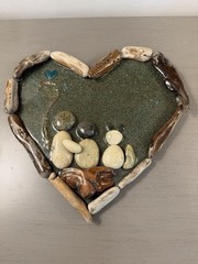 Pebble & Driftwood Wall Art Couple With Dog Heart Shape Handmade Studio Plaque