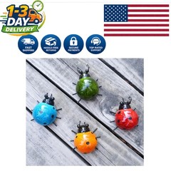 Multicolor Metal Ladybug Outdoor Art Set of 4 – Perfect for Patios and Gardens