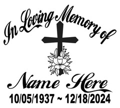 In Loving Memory Decal Cross Flowers Floral Faith Jesus Saves Vinyl Sticker #2