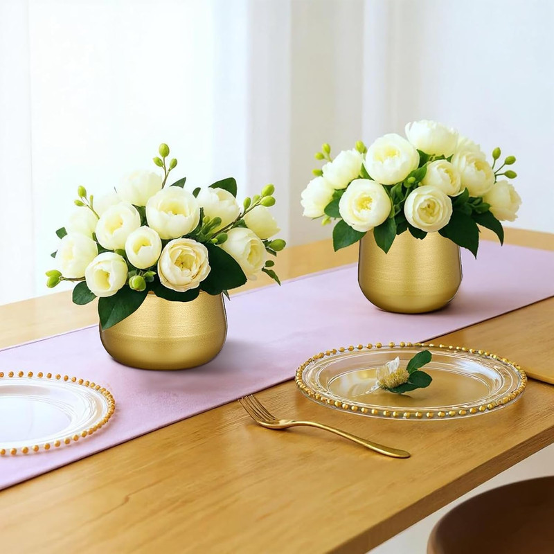 2 Piece Metal Plant Pot Vase Set with Drainage Hole Decorative Flower ( Gold ) gallery