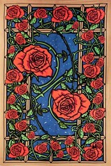 3D ROSE WINDOW-TAPESTRY-100% COTON-60X90 WALL HANGING-w/Glasses Grateful Dead
