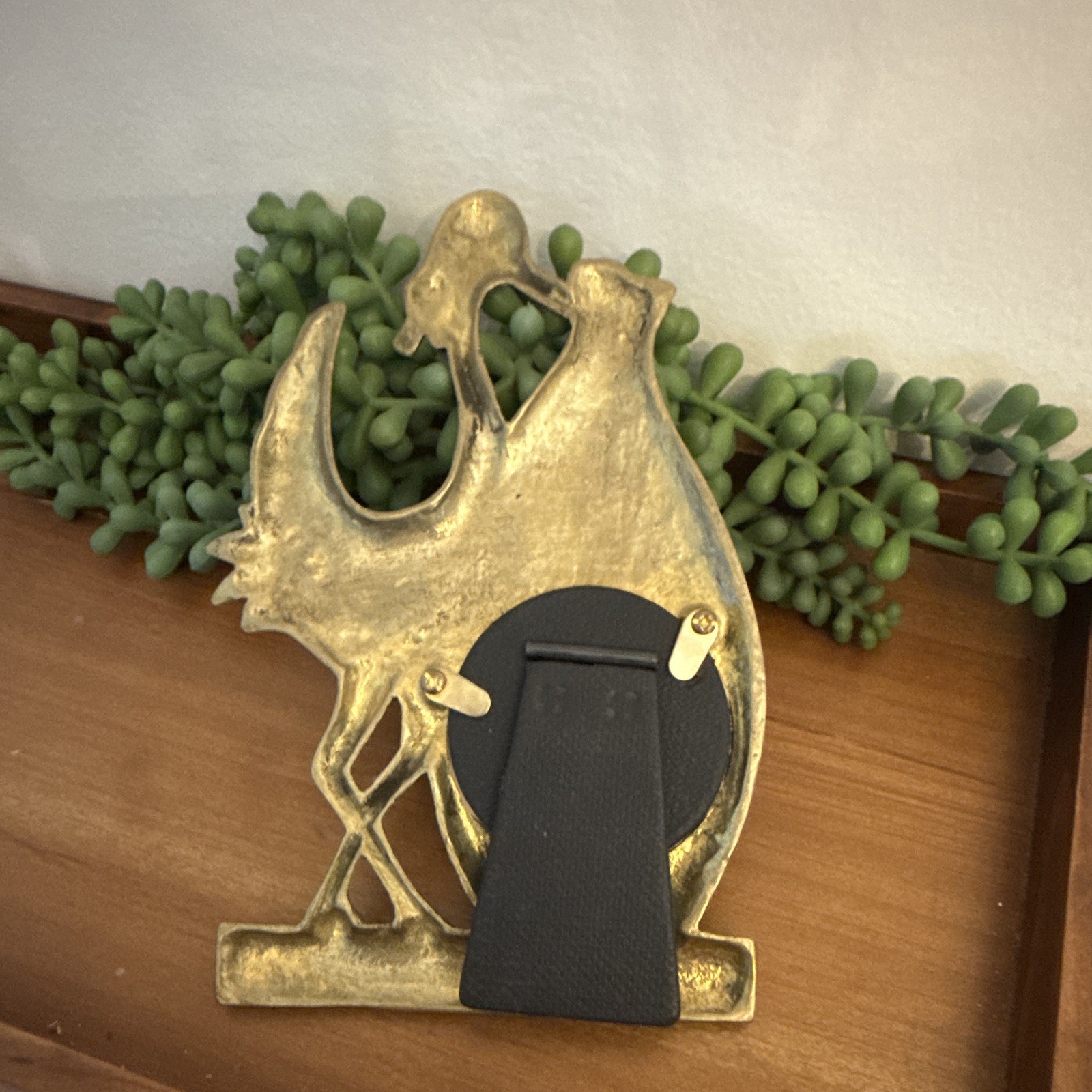 Gold Brass Stork Bird Tabletop Picture Frame Round Opening Rear-Loading 6x5" gallery