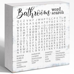 “Bathroom Word Search” Funny Wooden Box Sign, Humorous Restroom Decor Plaque