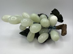 Vintage Pale Green Grapes Cluster With Polished Stone Leaves 7 Inches Long AS IS