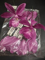 12 Stems 1970s Vintage Silk Orchids, 9″ Cymbidium Orchid Flower Pick Plum Purple