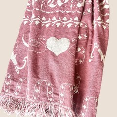 Goodwin Weavers Mauve Tapestry Throw Blanket Alphabet Heart Swans Cottage