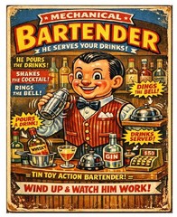 Tin Toy Bartender Sign Retro Metal Wall Decor MS11