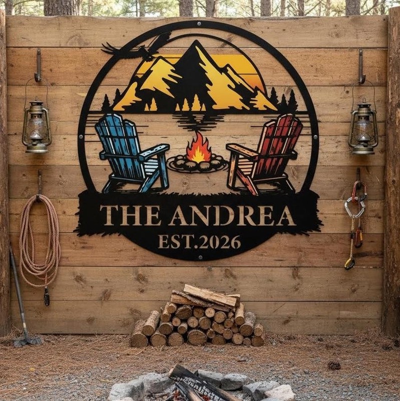 Personalized Camper Metal Sign Custom Cabin Camping Family Name Decor gallery
