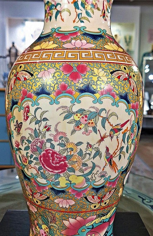 Colorful Famille Rose Chinoiserie Porcelain Vase. Hand Painted (14.50”H) gallery