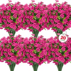 20 Bundles Artificial Flowers for Outdoors, Fake Silk Flowers with Fuchsia