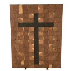 Handcrafted Wood Block Wall Art Cross 2-Sided Frame Or Place In Stand 8.5x11x.75