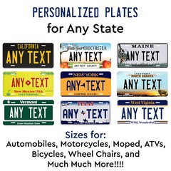 Customized License Plate Tag Personalized for Any State Auto Car Motorcycle ATV
