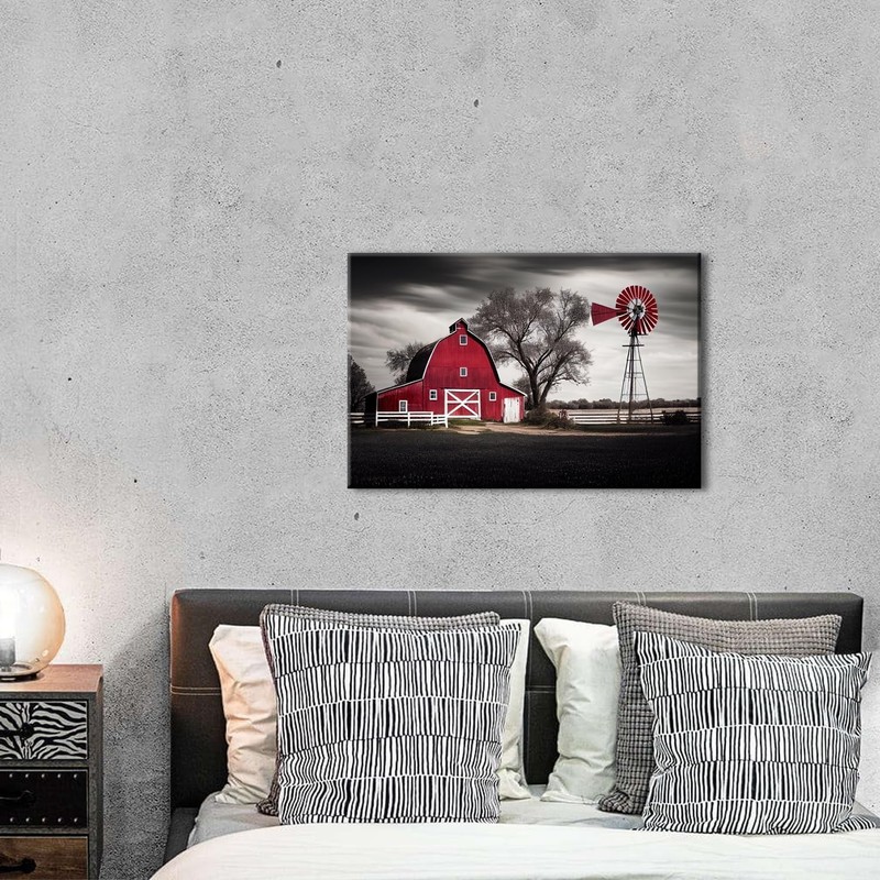 12x16 Red Barn & Windmill Artwork - Rustic Farmhouse Canvas for Any Room gallery