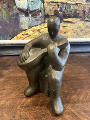 Rare Antique Man Playing Ukulele Heavy 10lb Solid Bronze Art Statue Sculpture 9”